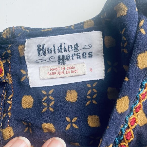 Anthropologie Holding Horses Top 6 Medium Blue Boho Western Short Sleeves Swing - Picture 6 of 7